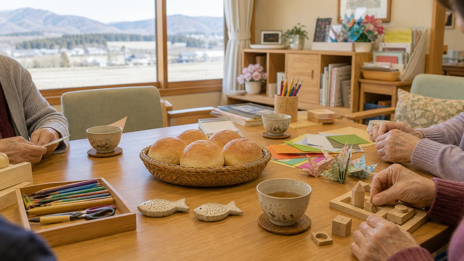 活動イメージ：グループホームの食卓で手作業や交流を行う様子